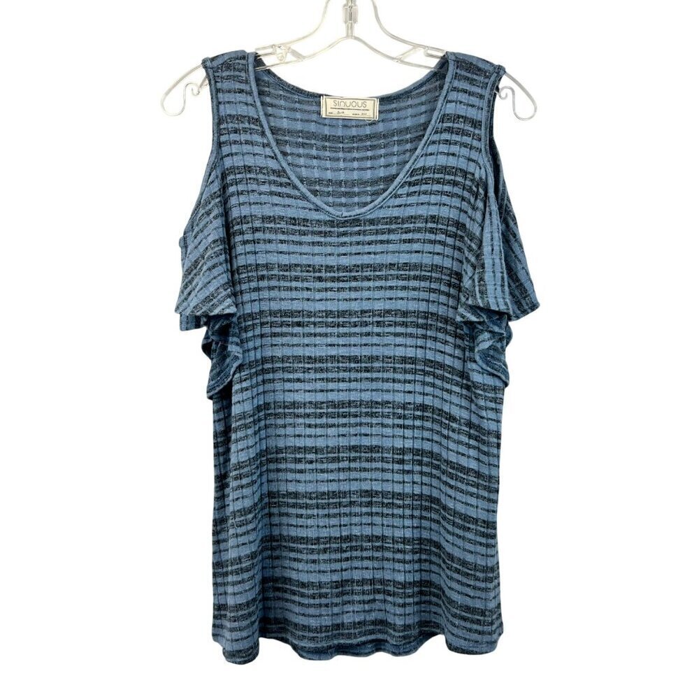 Sinuous Women’s Cold Shoulder Short Sleeve Striped Top Blue/Black Size Small